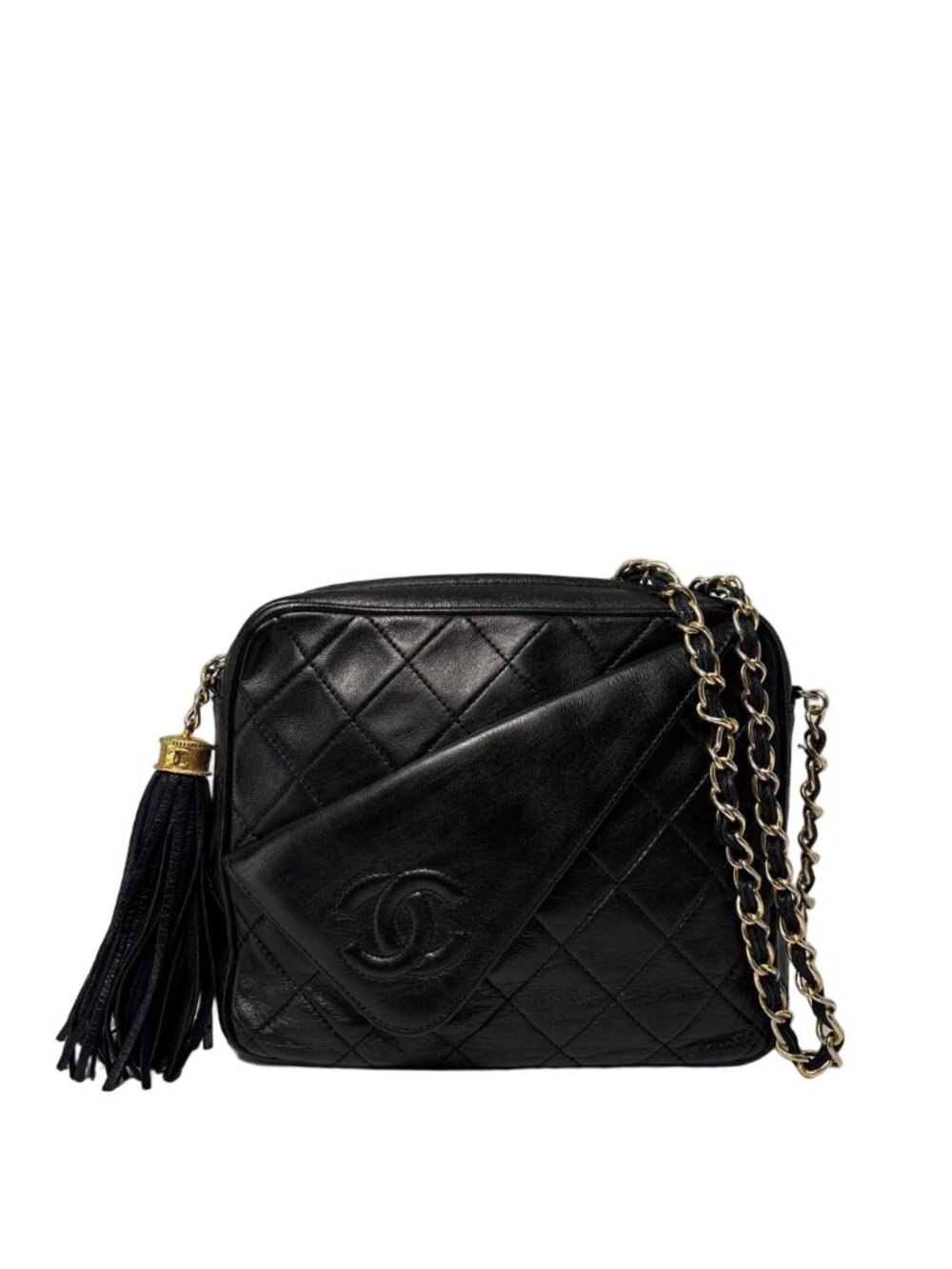 Chanel Super Quilted Lambskin Shoulder Bag CC Logo Black